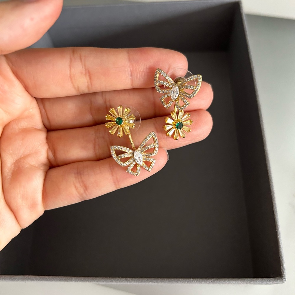 Butterfly earrings with flowers, 925 sterling silver studs